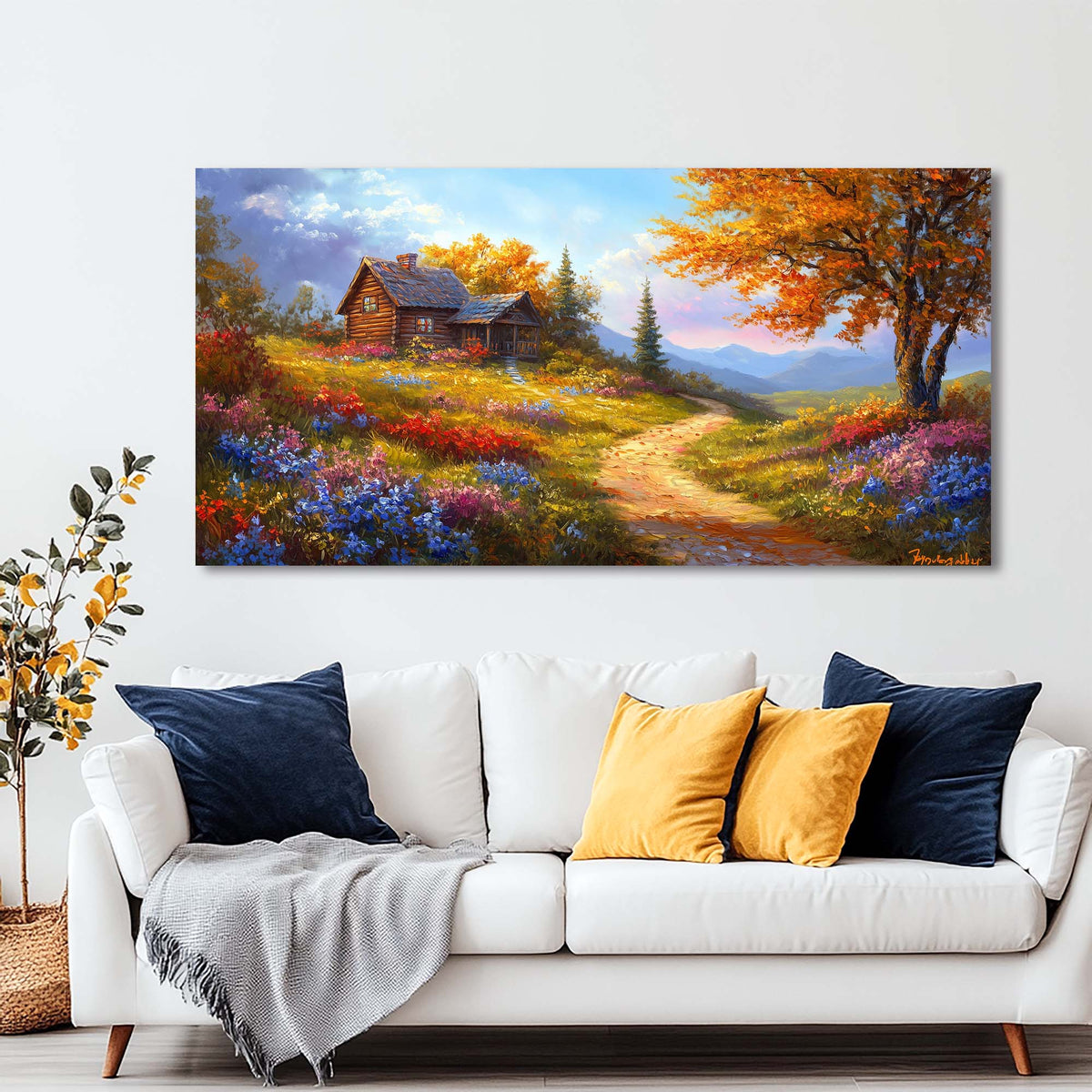 Khaki Rustic Floral Wall Art for Living Room Canvas Painting Prints Artwork Family Bedroom Office Decor