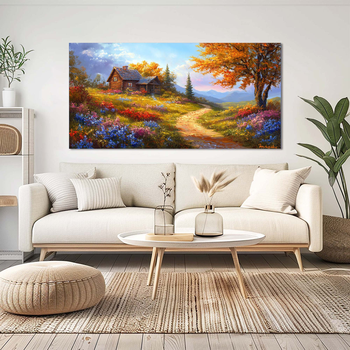 Khaki Rustic Floral Wall Art for Living Room Canvas Painting Prints Artwork Family Bedroom Office Decor
