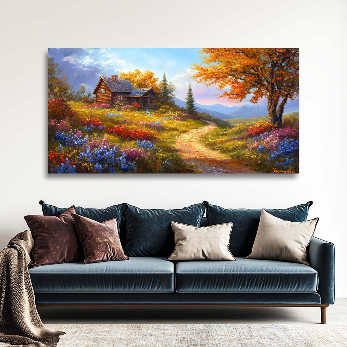 Khaki Rustic Floral Wall Art for Living Room Canvas Painting Prints Artwork Family Bedroom Office Decor