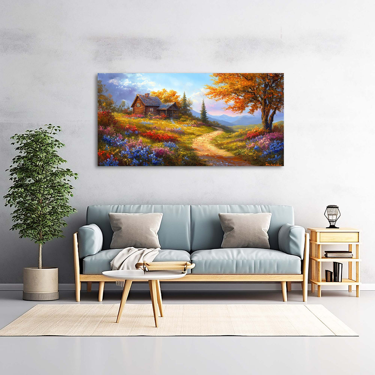Khaki Rustic Floral Wall Art for Living Room Canvas Painting Prints Artwork Family Bedroom Office Decor