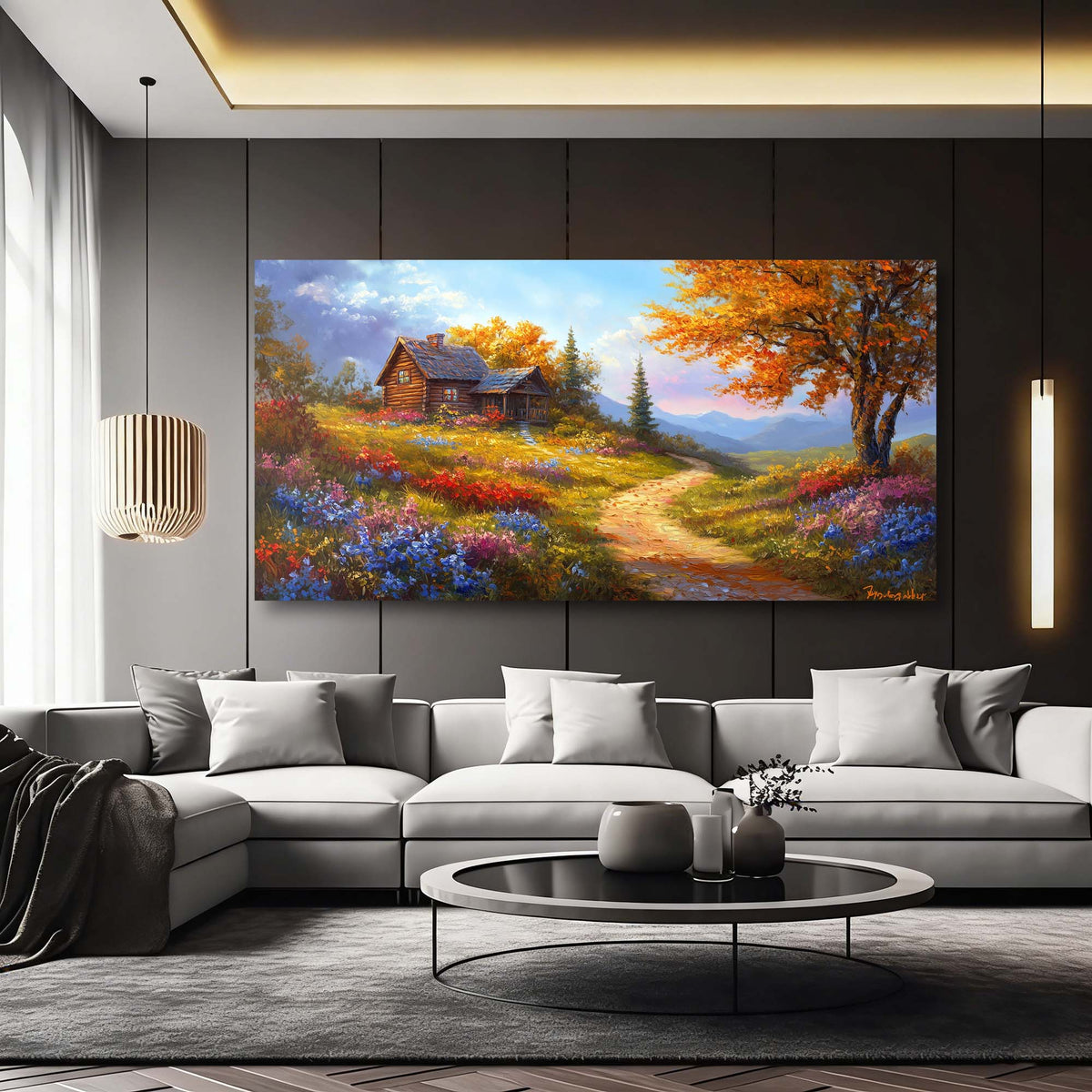 Khaki Rustic Floral Wall Art for Living Room Canvas Painting Prints Artwork Family Bedroom Office Decor