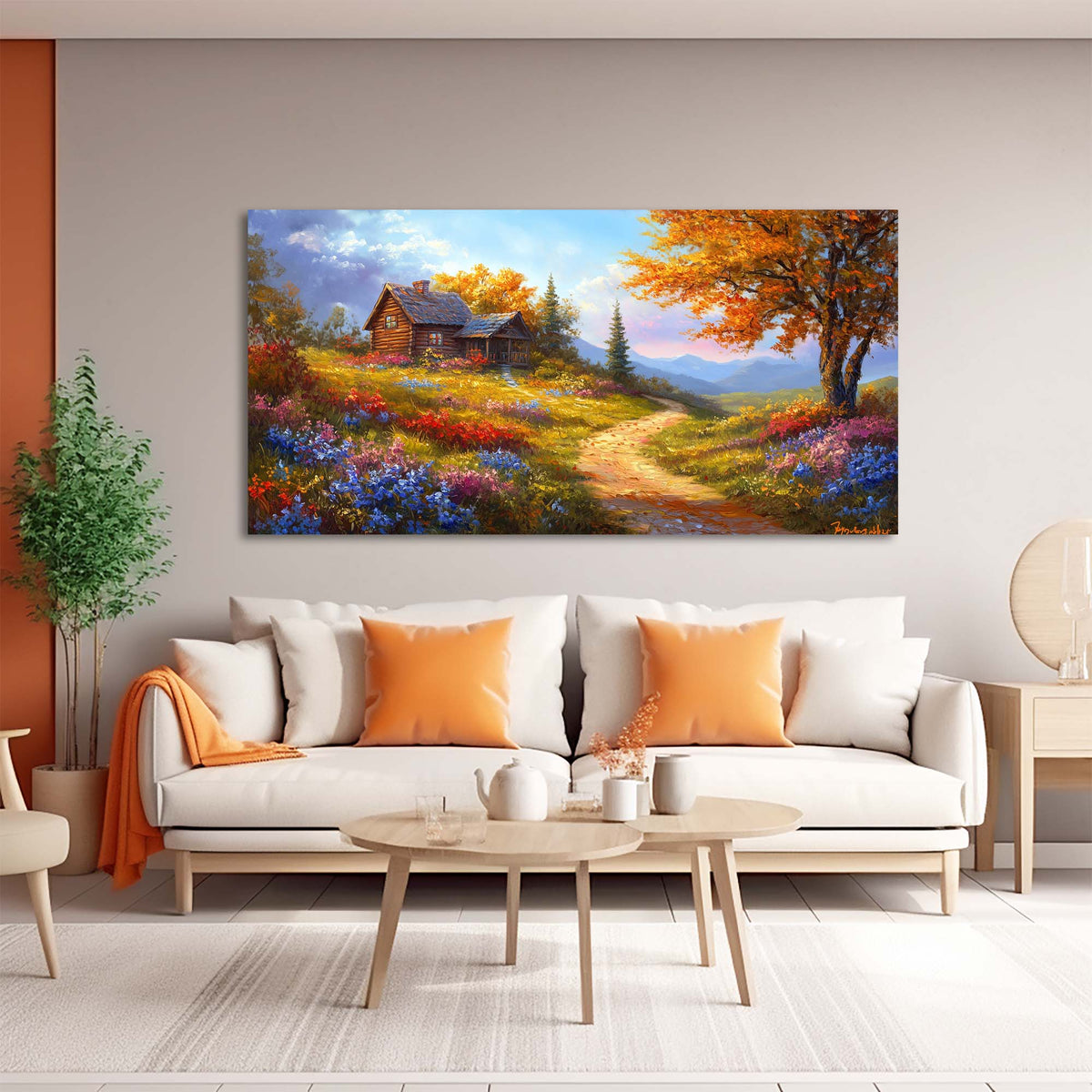 Khaki Rustic Floral Wall Art for Living Room Canvas Painting Prints Artwork Family Bedroom Office Decor