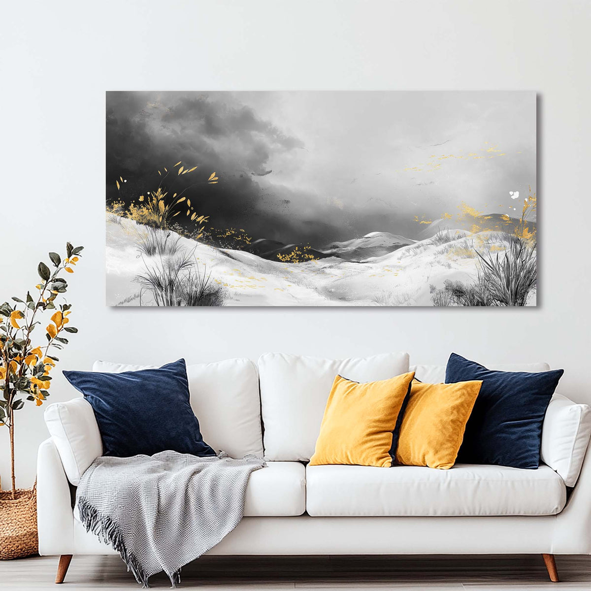 Navy Blue Black and White Nature Wall Art Modern Canvas Painting Prints Artwork Office Hallway Bedroom Living Room Decor