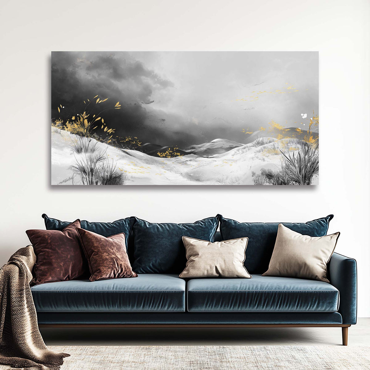 Navy Blue Black and White Nature Wall Art Modern Canvas Painting Prints Artwork Office Hallway Bedroom Living Room Decor