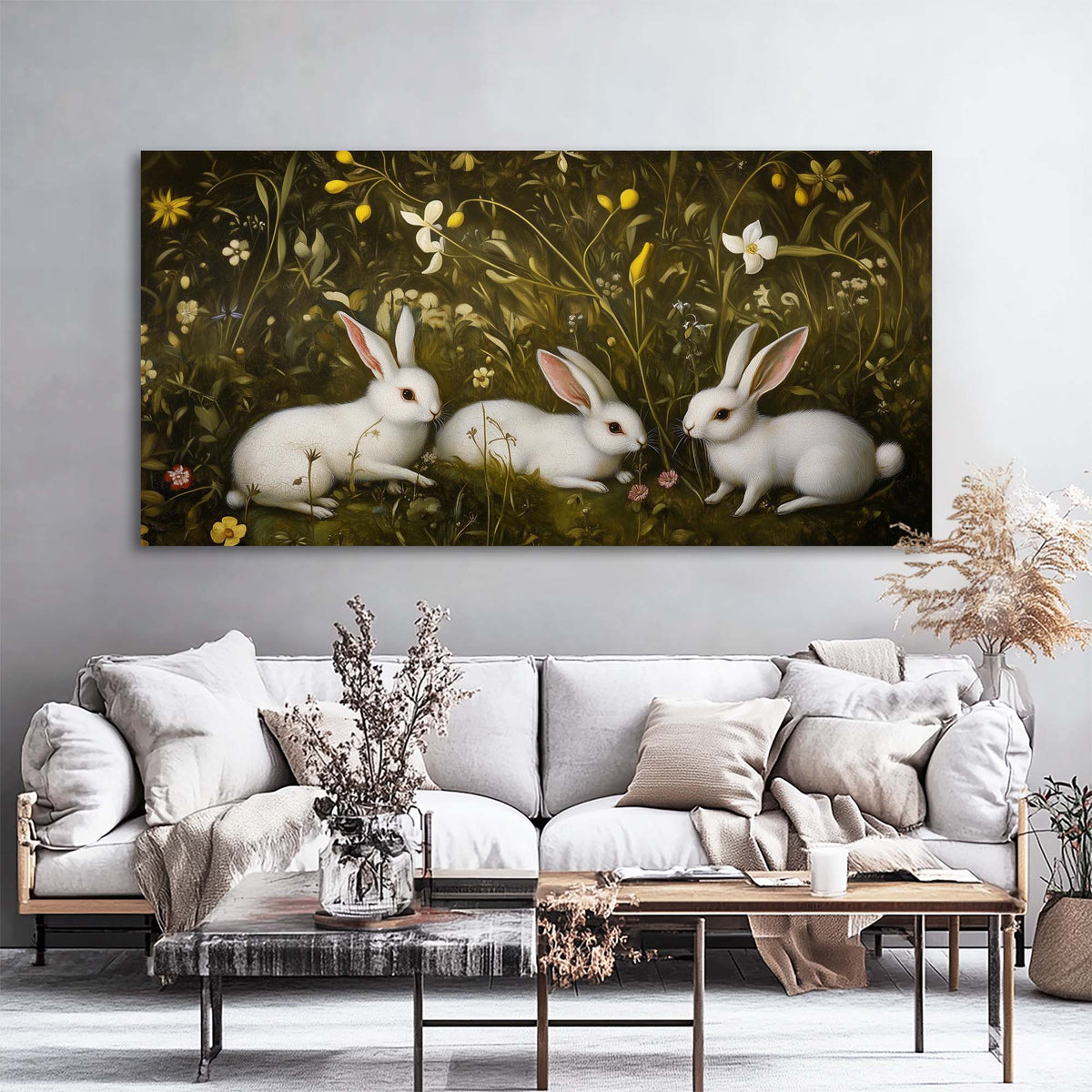 Yellow Floral Animals Wall Art Canvas Painting Prints Artwor Office Bedroom Living Room Decor