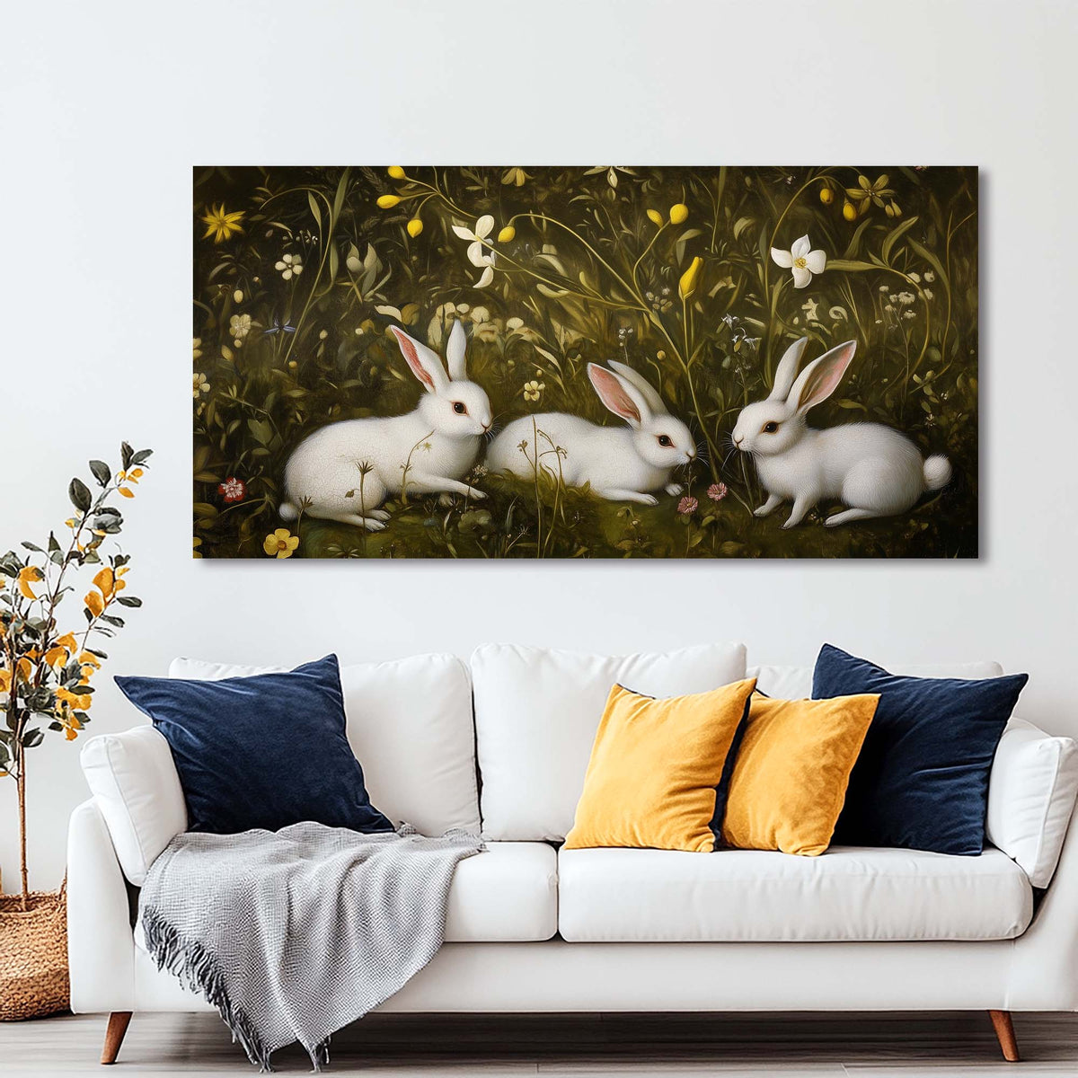 Yellow Floral Animals Wall Art Canvas Painting Prints Artwor Office Bedroom Living Room Decor