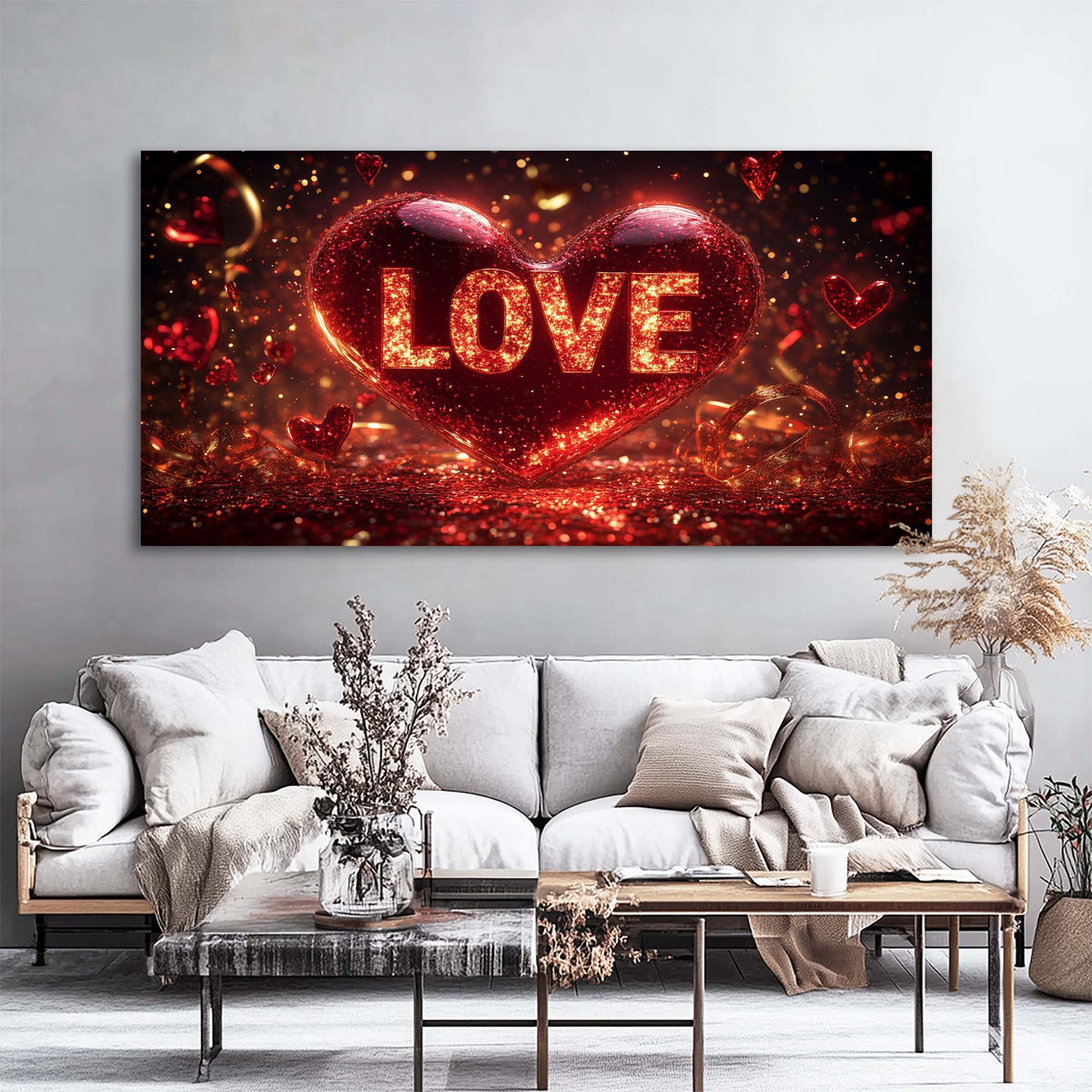 Red Pretty Floral Wall Art Canvas Painting Prints Artwor Office Bedroom Living Room Decor