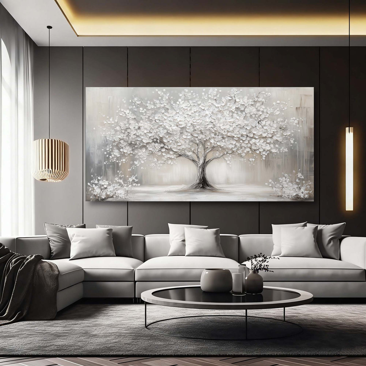 Gray Abstract Floral Wall Art for Living Room Canvas Painting Prints Artwork Family Bedroom Office Decor