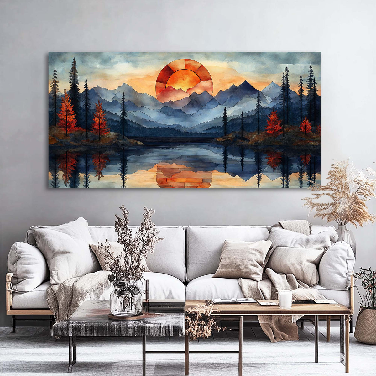 Navy Blue Fantasy Nature Wall Art for Living Room Canvas Painting Prints Artwork Family Bedroom Office Decor