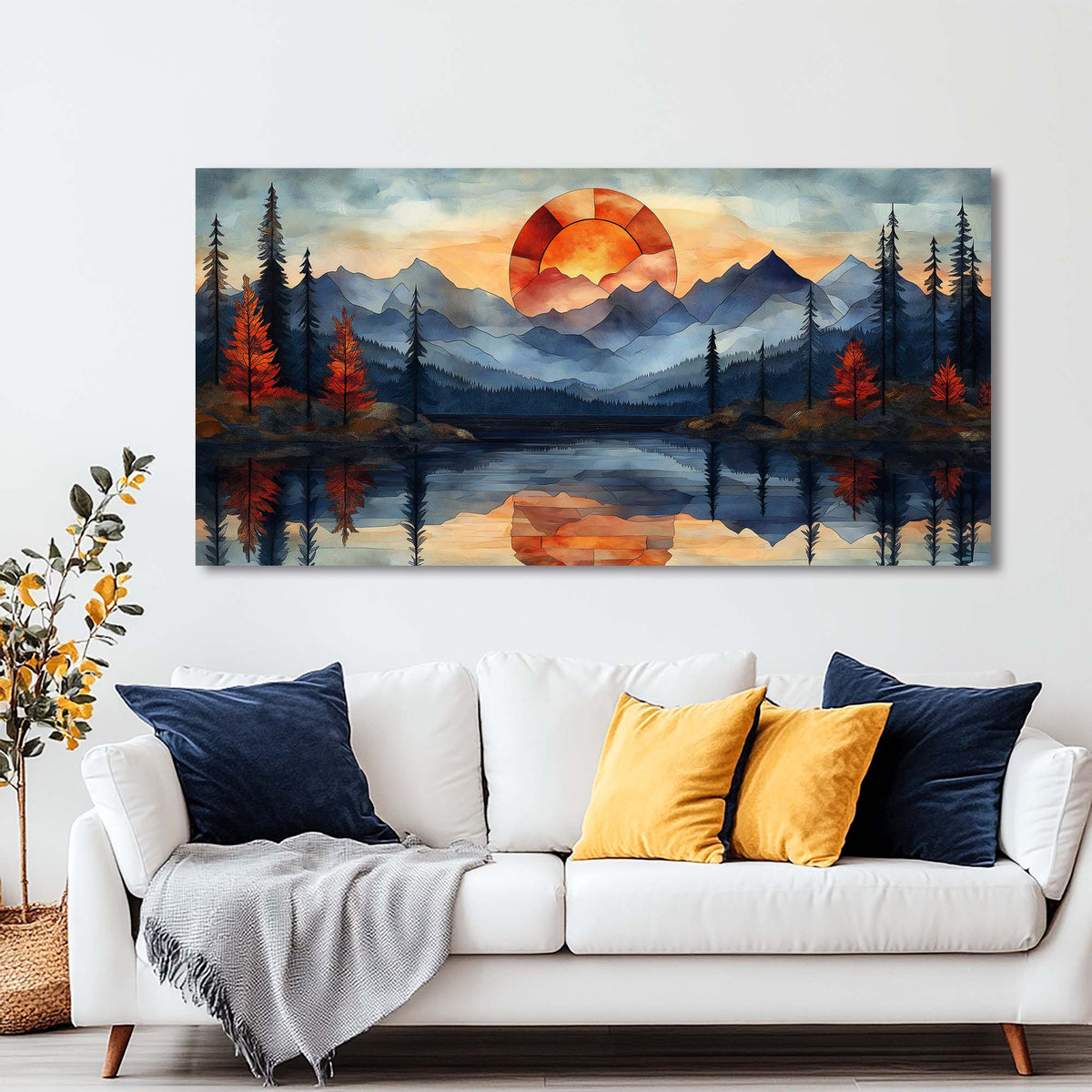 Navy Blue Fantasy Nature Wall Art for Living Room Canvas Painting Prints Artwork Family Bedroom Office Decor
