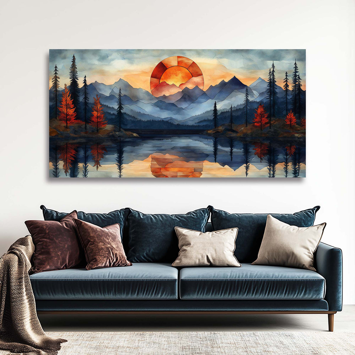 Navy Blue Fantasy Nature Wall Art for Living Room Canvas Painting Prints Artwork Family Bedroom Office Decor