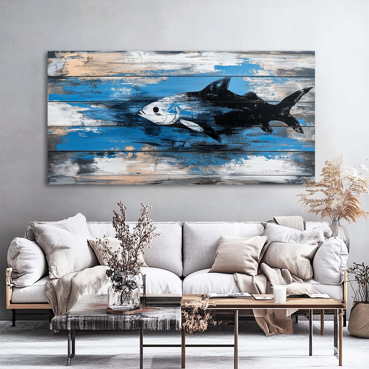 Navy Blue Nautical Animals Wall Art Modern Canvas Painting Prints Artwork Office Hallway Bedroom Living Room Decor