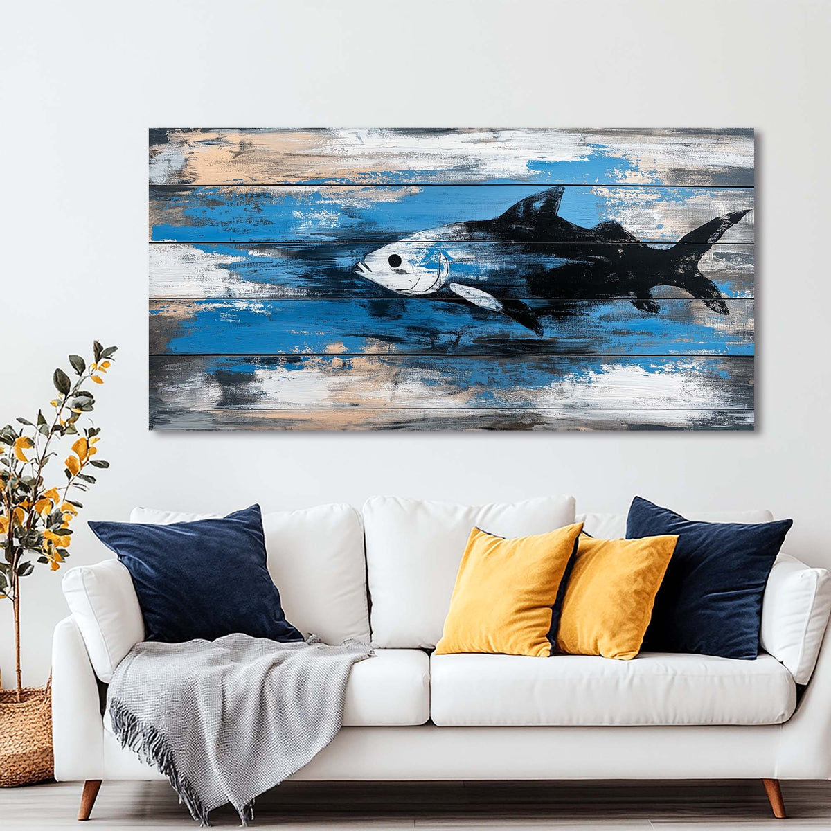 Navy Blue Nautical Animals Wall Art Modern Canvas Painting Prints Artwork Office Hallway Bedroom Living Room Decor