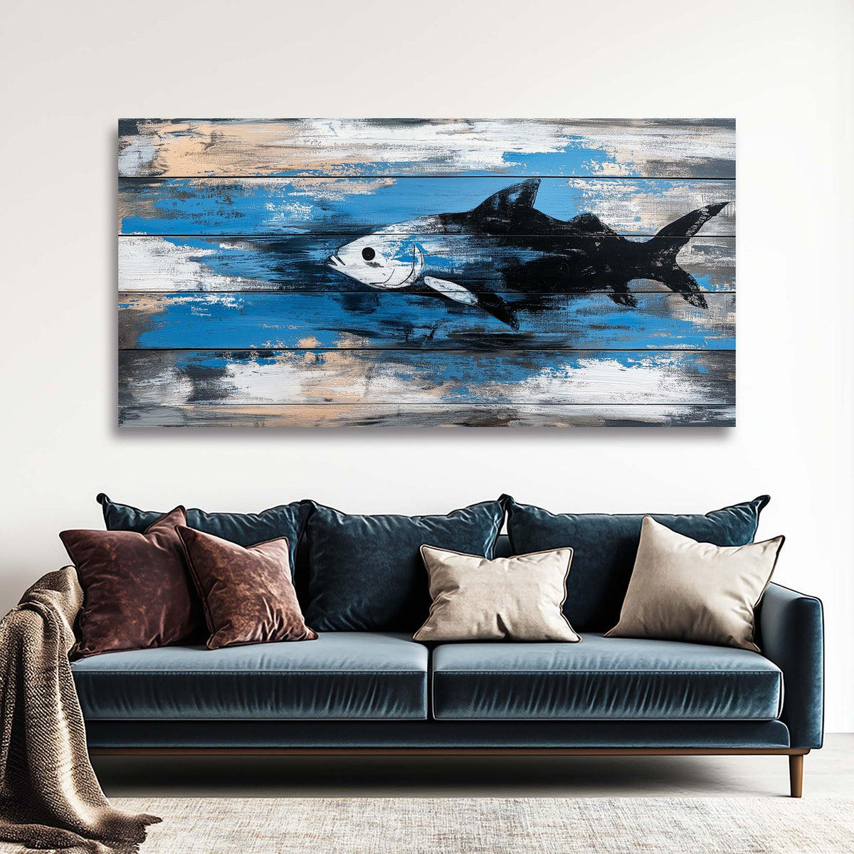 Navy Blue Nautical Animals Wall Art Modern Canvas Painting Prints Artwork Office Hallway Bedroom Living Room Decor