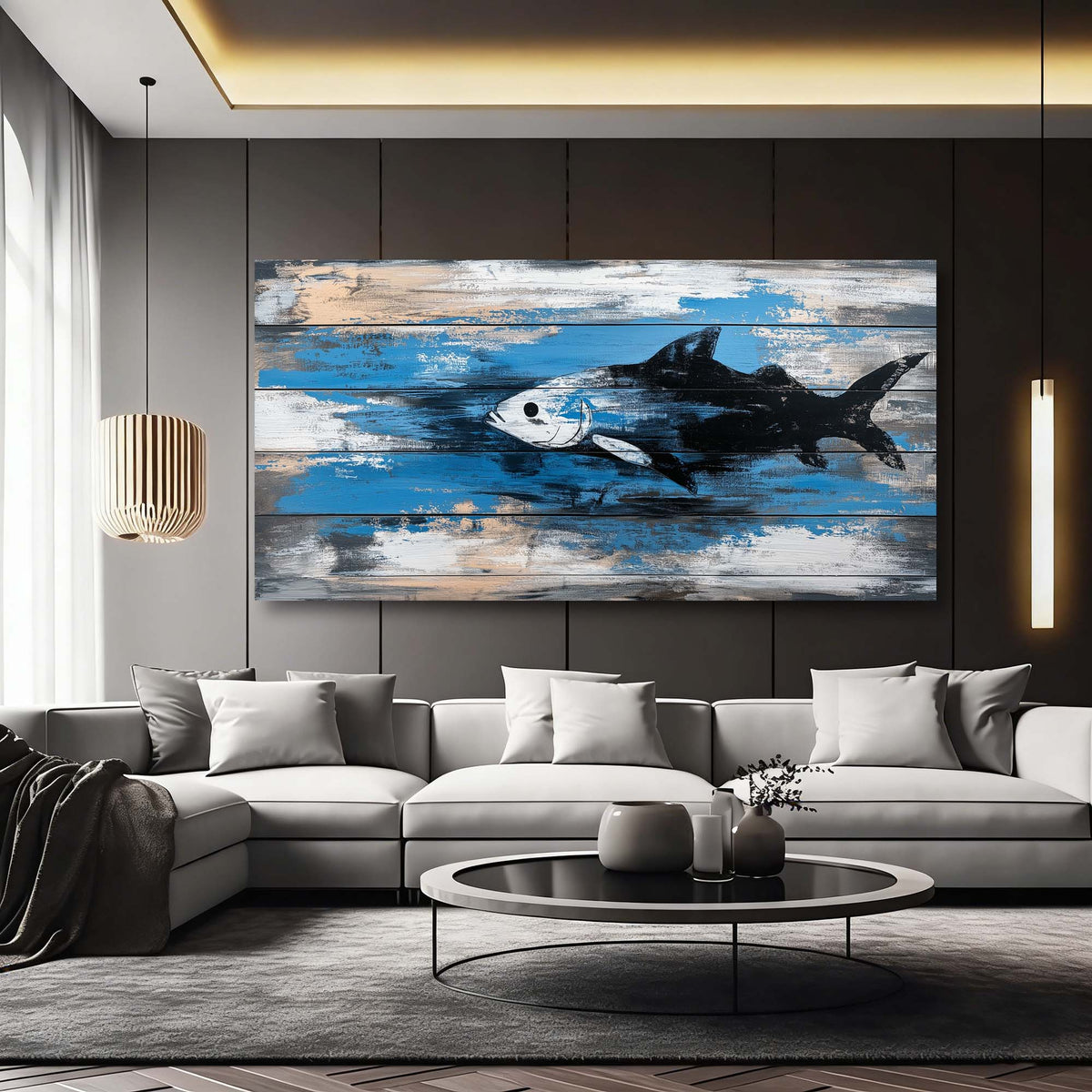 Navy Blue Nautical Animals Wall Art Modern Canvas Painting Prints Artwork Office Hallway Bedroom Living Room Decor