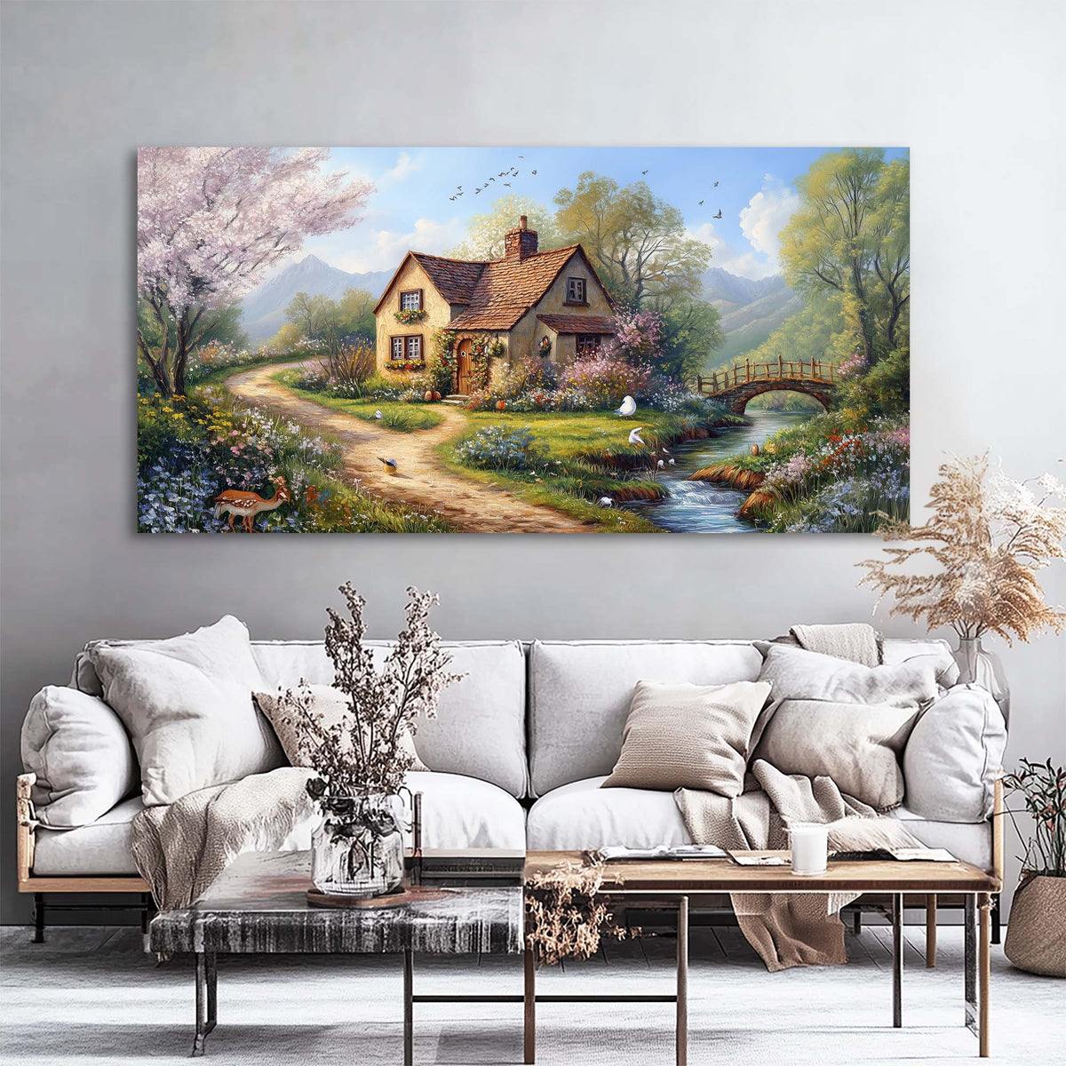 White Floral Wall Art for Living Room Canvas Painting Prints Art Deco Artwork Office Bedroom Decor