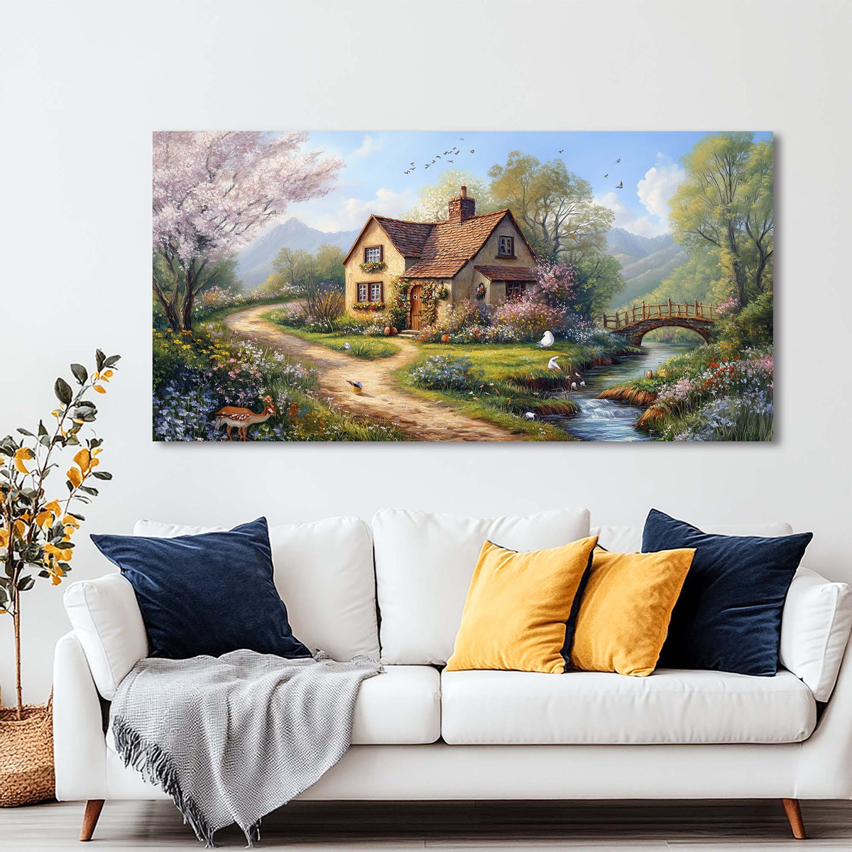 White Floral Wall Art for Living Room Canvas Painting Prints Art Deco Artwork Office Bedroom Decor