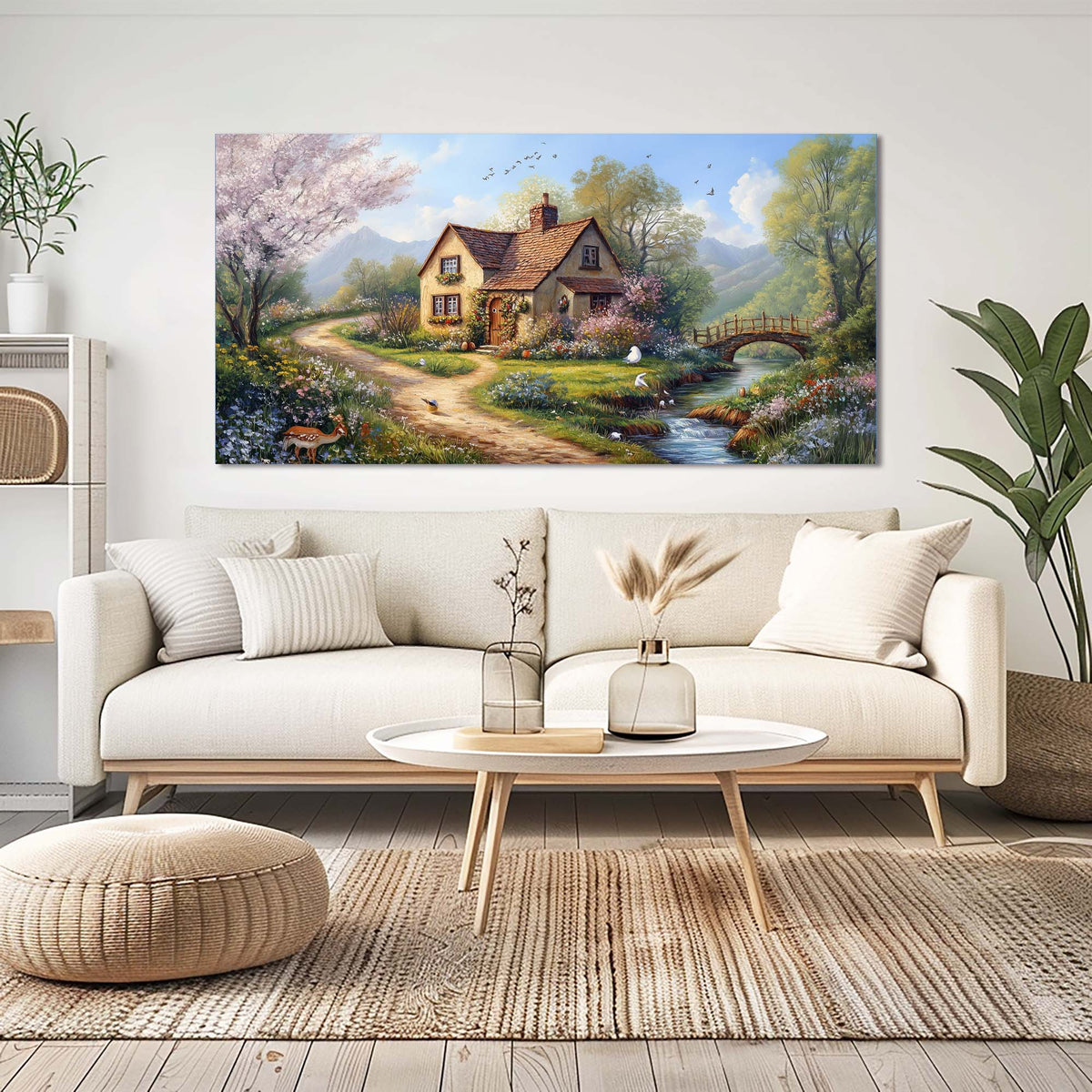 White Floral Wall Art for Living Room Canvas Painting Prints Art Deco Artwork Office Bedroom Decor