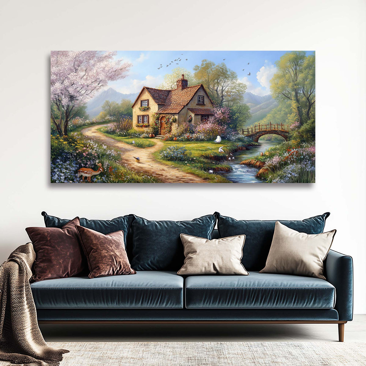 White Floral Wall Art for Living Room Canvas Painting Prints Art Deco Artwork Office Bedroom Decor