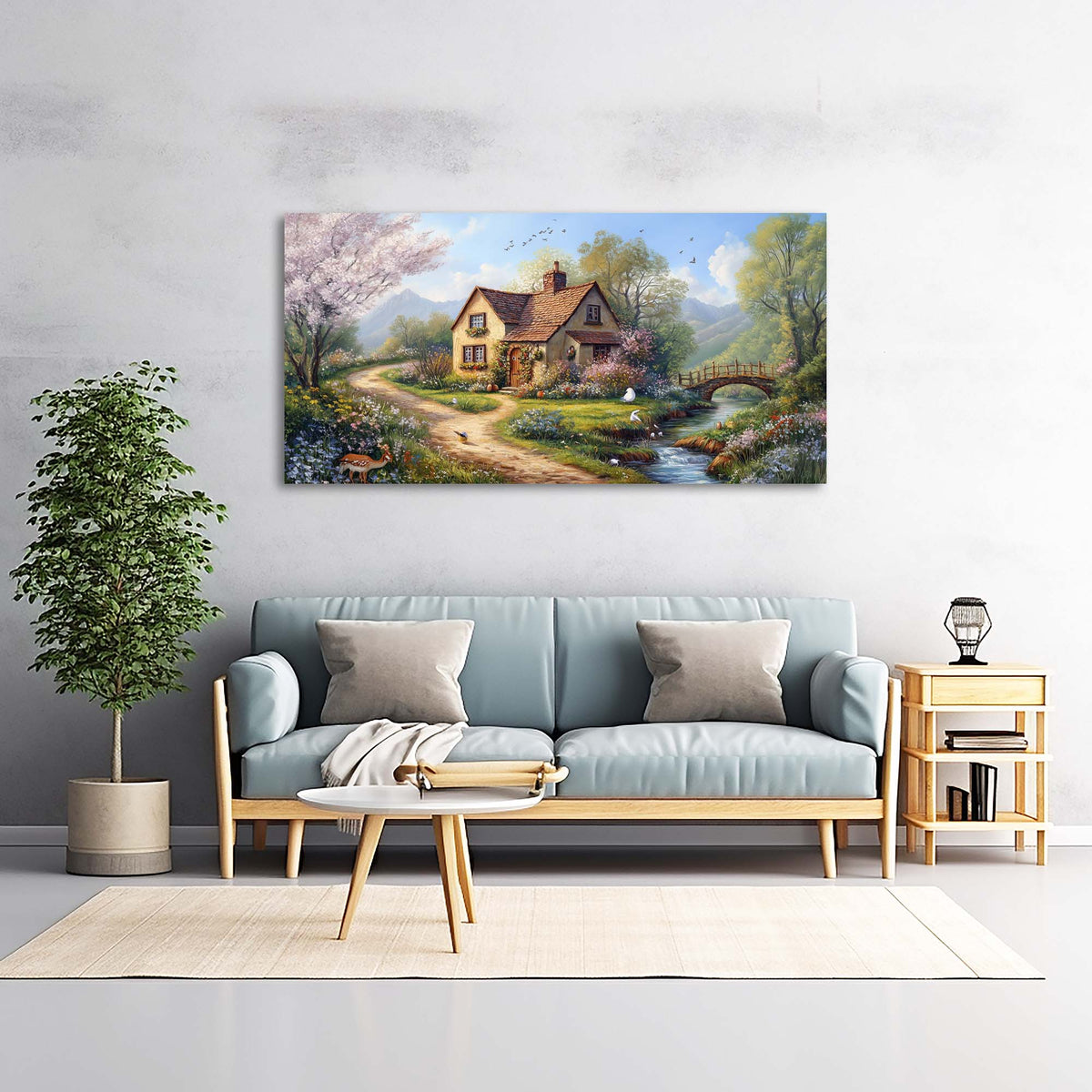 White Floral Wall Art for Living Room Canvas Painting Prints Art Deco Artwork Office Bedroom Decor
