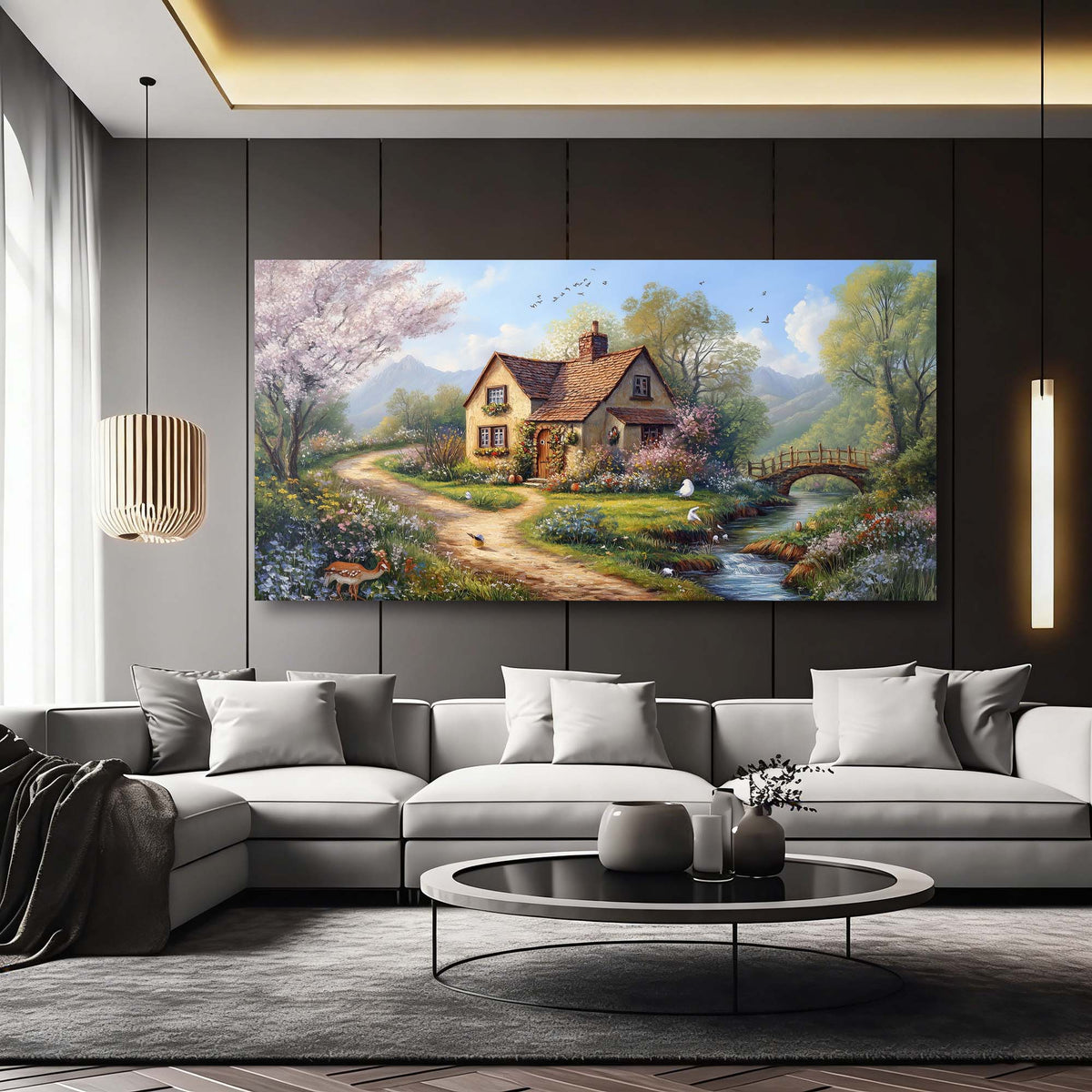White Floral Wall Art for Living Room Canvas Painting Prints Art Deco Artwork Office Bedroom Decor