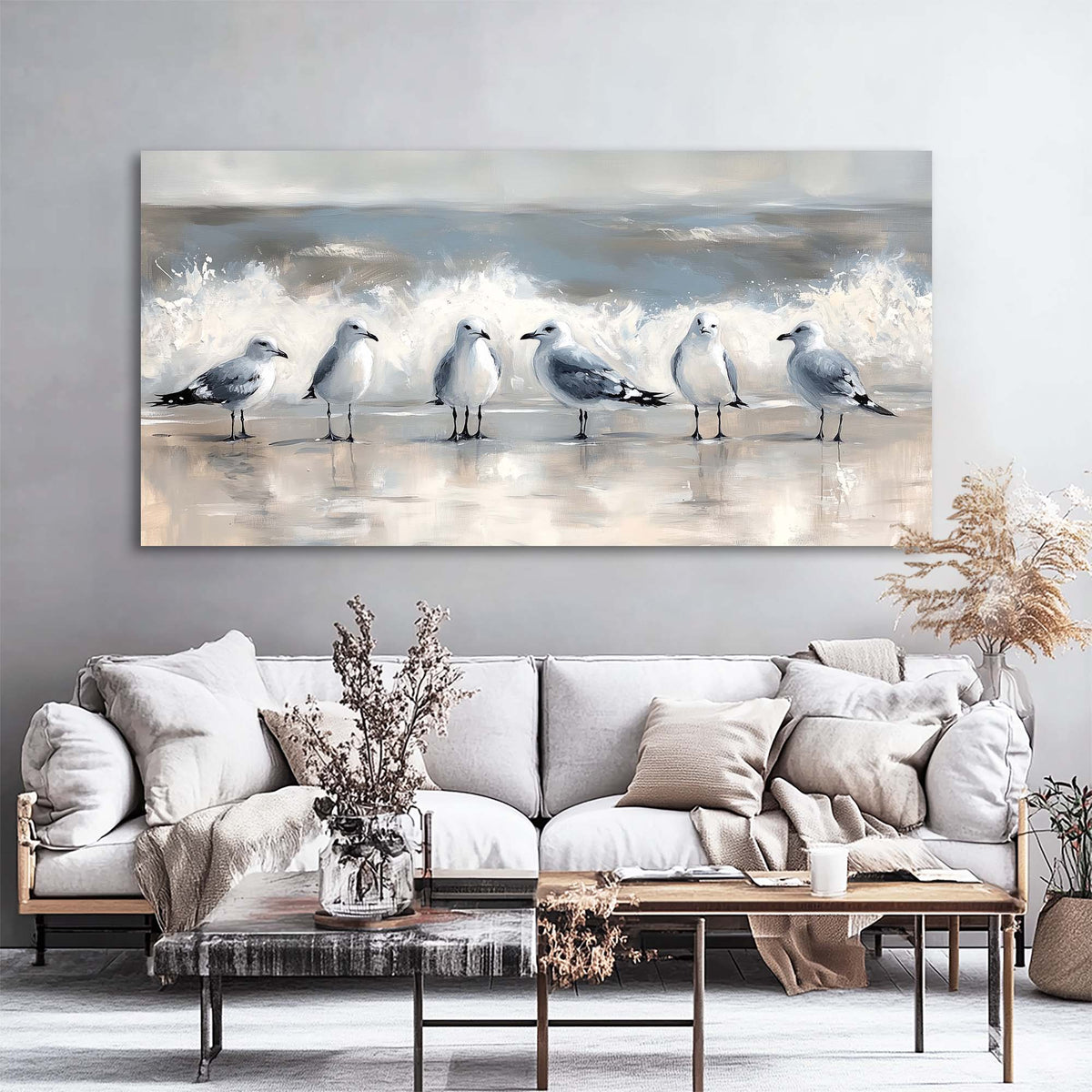 Gray Coastal Birds Wall Art Art Deco Painting Prints Canvas Artwork Living Room Family Bedroom Office Decor