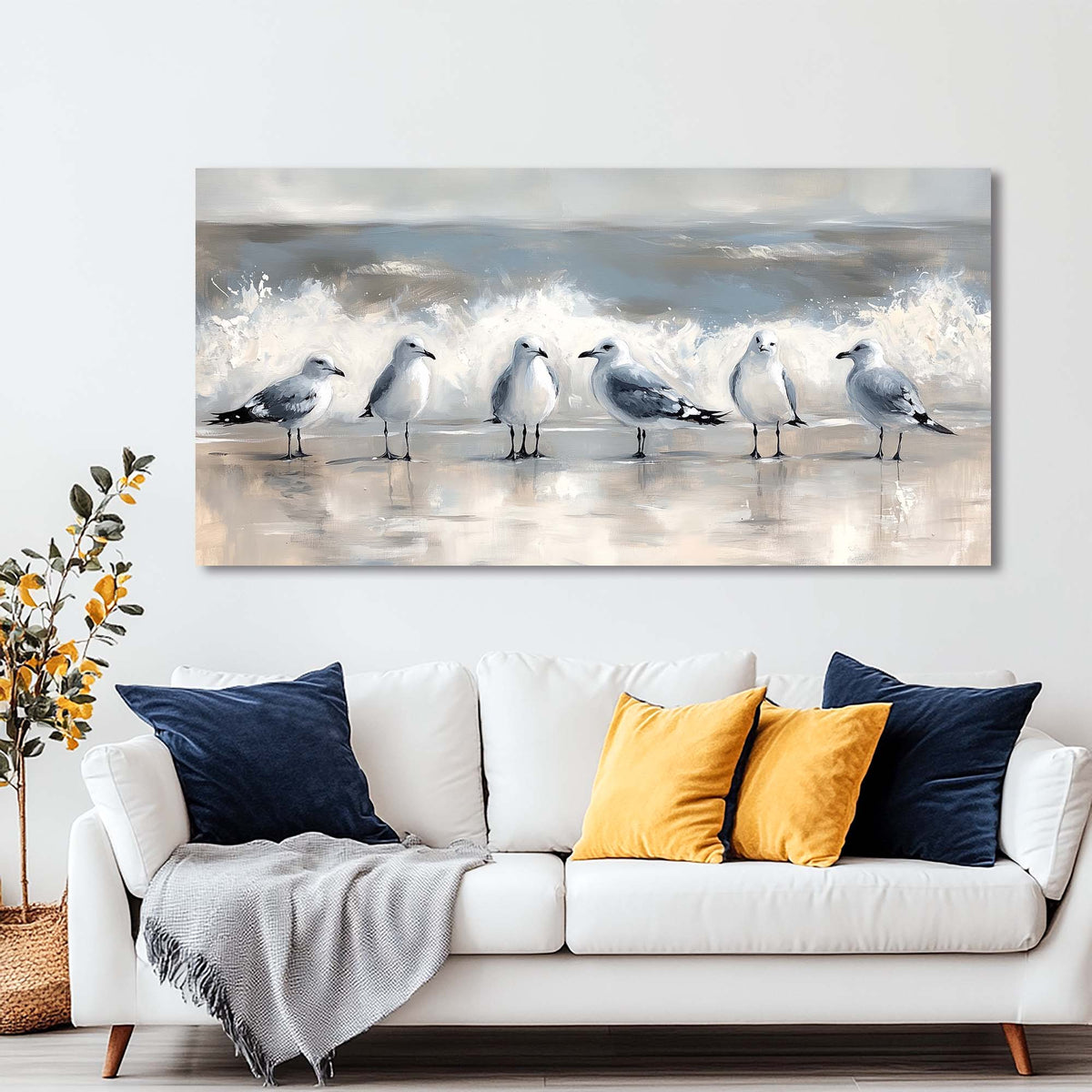 Gray Coastal Birds Wall Art Art Deco Painting Prints Canvas Artwork Living Room Family Bedroom Office Decor