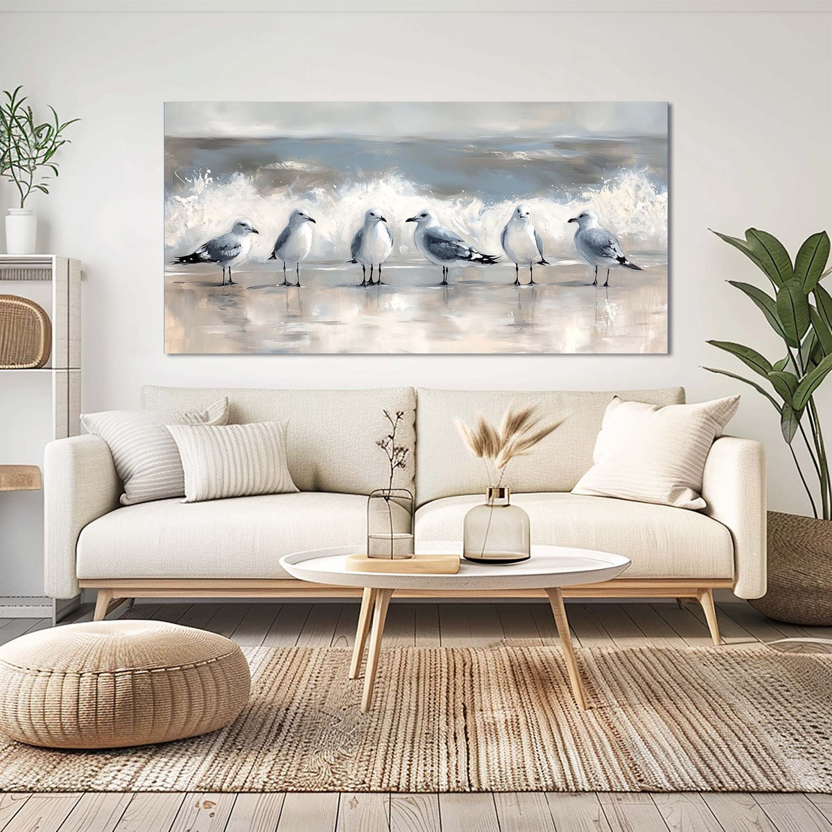 Gray Coastal Birds Wall Art Art Deco Painting Prints Canvas Artwork Living Room Family Bedroom Office Decor