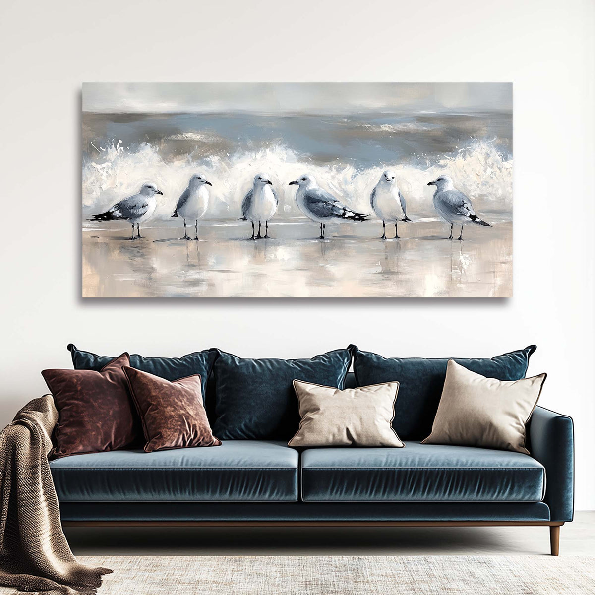 Gray Coastal Birds Wall Art Art Deco Painting Prints Canvas Artwork Living Room Family Bedroom Office Decor