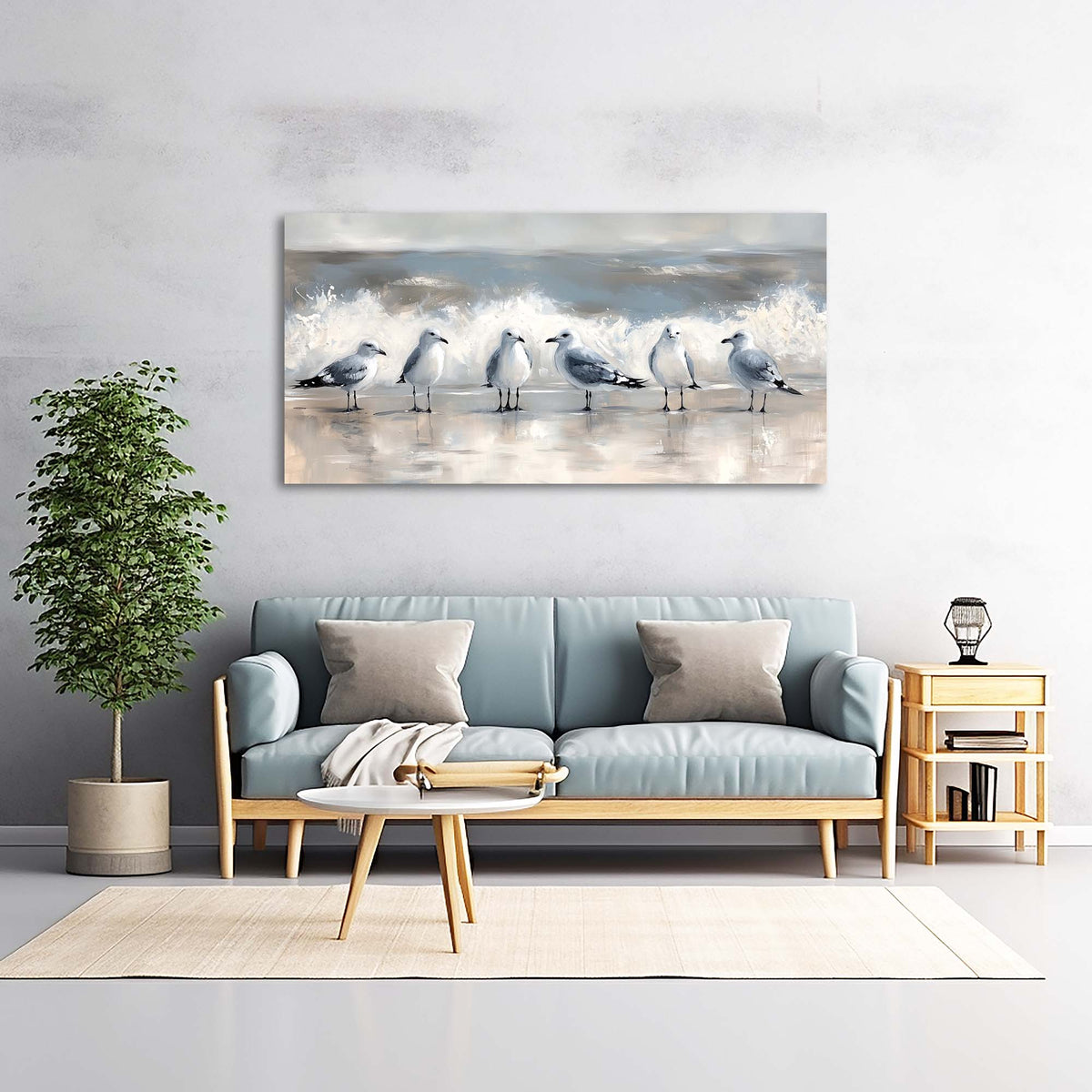Gray Coastal Birds Wall Art Art Deco Painting Prints Canvas Artwork Living Room Family Bedroom Office Decor