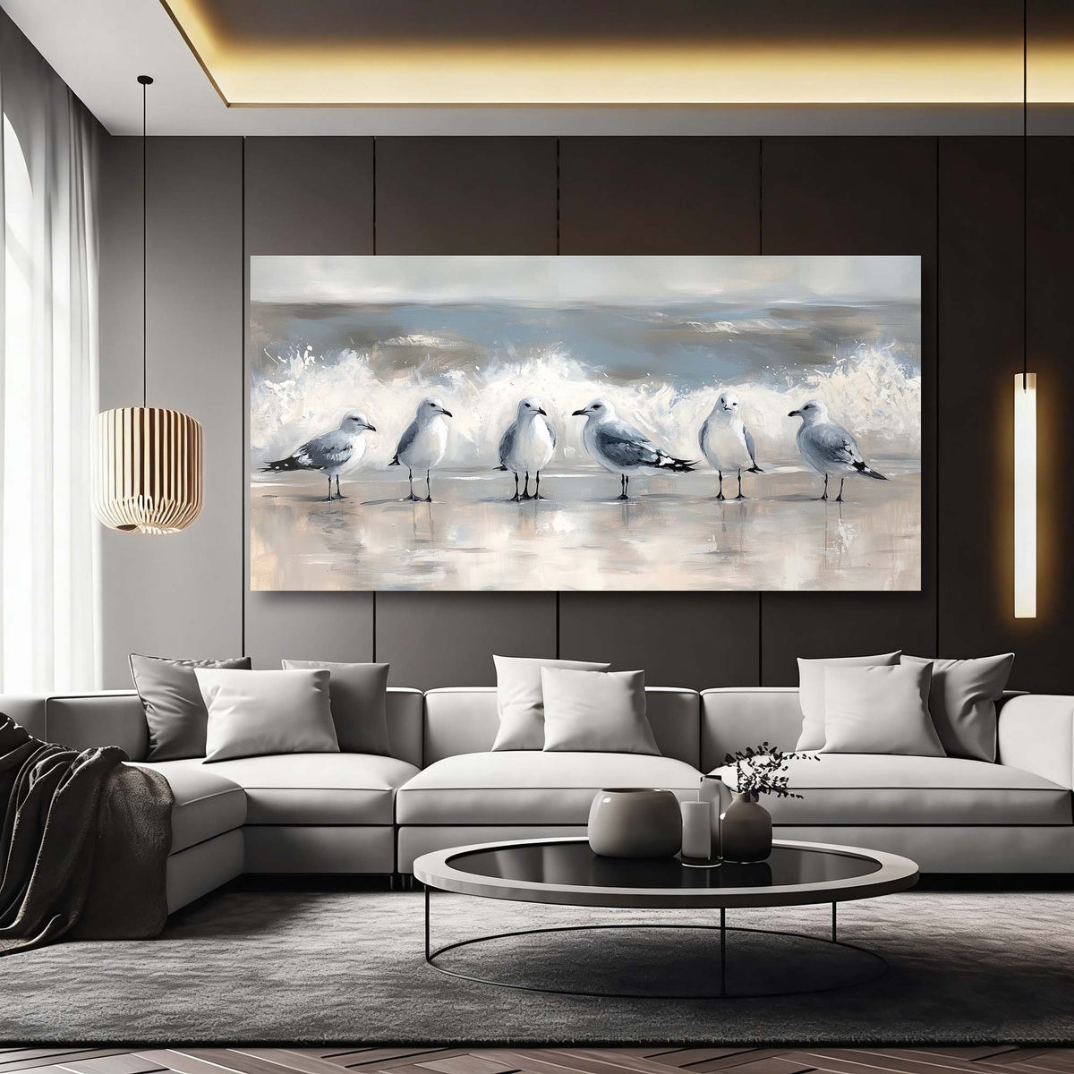 Gray Coastal Birds Wall Art Art Deco Painting Prints Canvas Artwork Living Room Family Bedroom Office Decor
