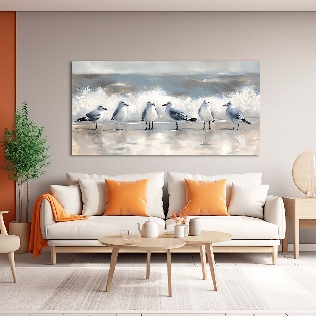 Gray Coastal Birds Wall Art Art Deco Painting Prints Canvas Artwork Living Room Family Bedroom Office Decor