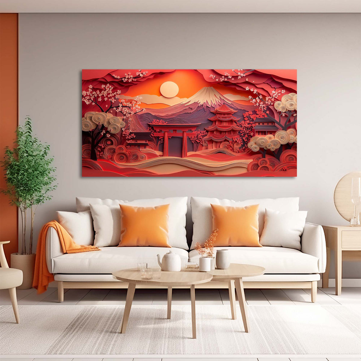 Orange Asian Nature Wall Art Art Deco Painting Prints Canvas Artwork Living Room Family Bedroom Office Decor