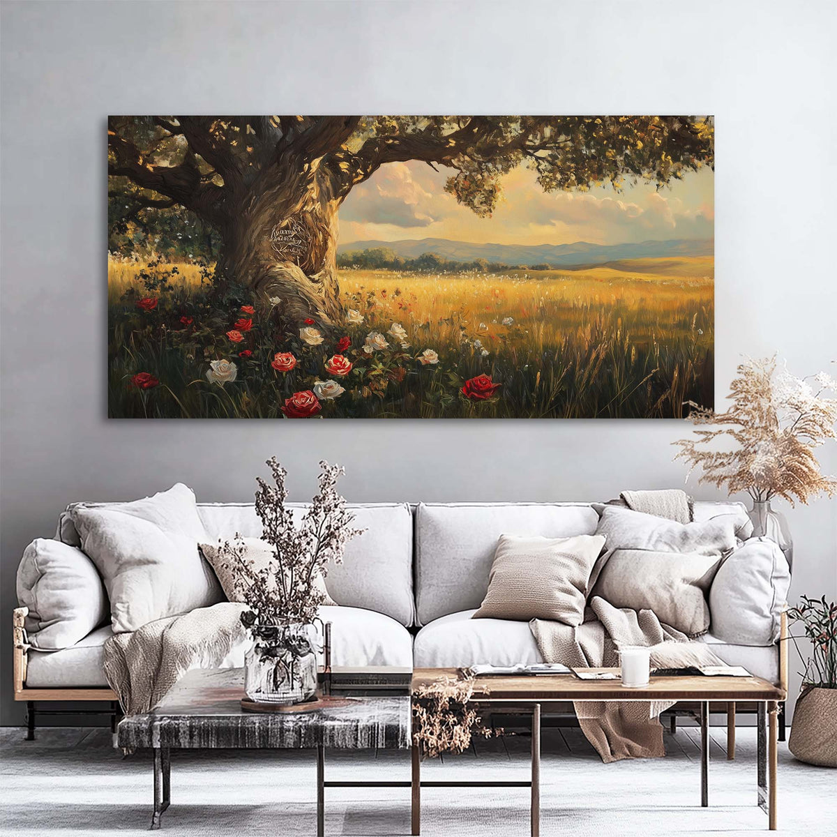 Red Pretty Floral Wall Art for Living Room Canvas Painting Prints Artwork Family Bedroom Office Decor