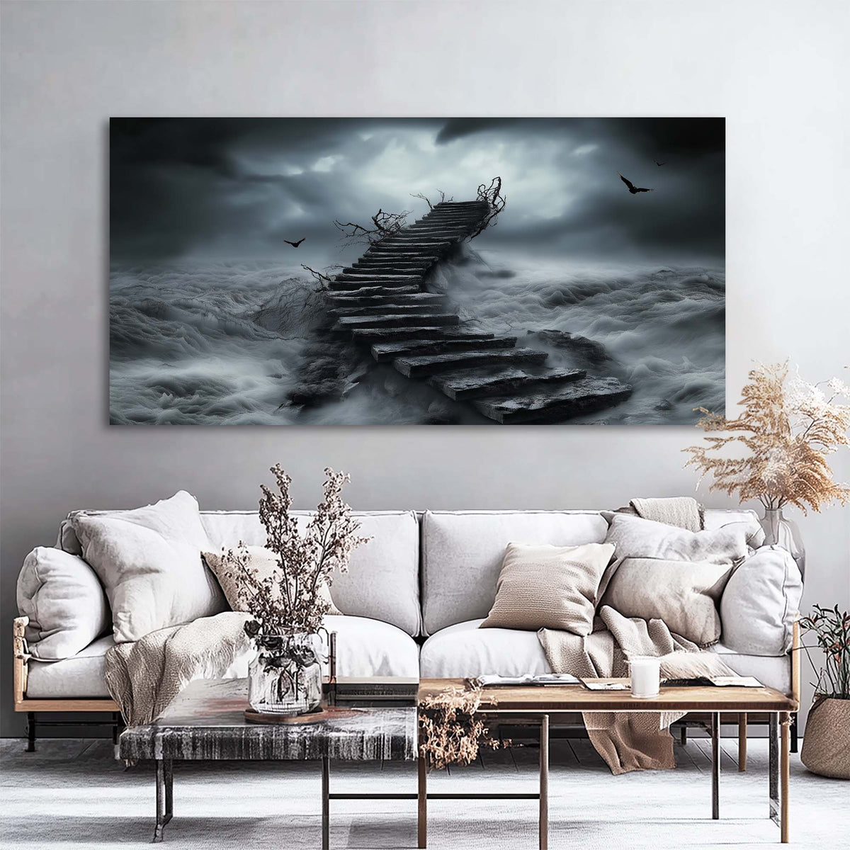 Navy Blue Mysterious Horror Wall Art for Living Room Canvas Painting Prints Artwork Family Bedroom Office Decor