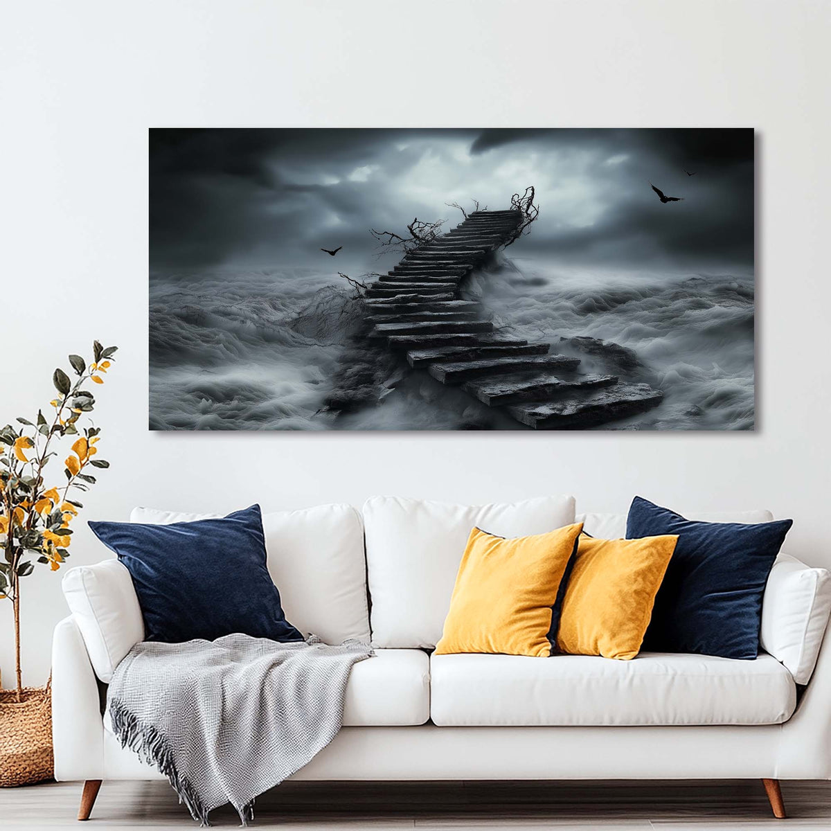 Navy Blue Mysterious Horror Wall Art for Living Room Canvas Painting Prints Artwork Family Bedroom Office Decor
