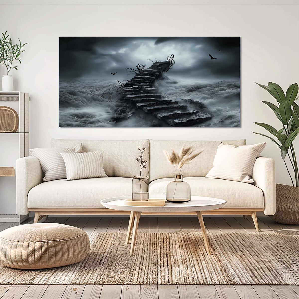 Navy Blue Mysterious Horror Wall Art for Living Room Canvas Painting Prints Artwork Family Bedroom Office Decor