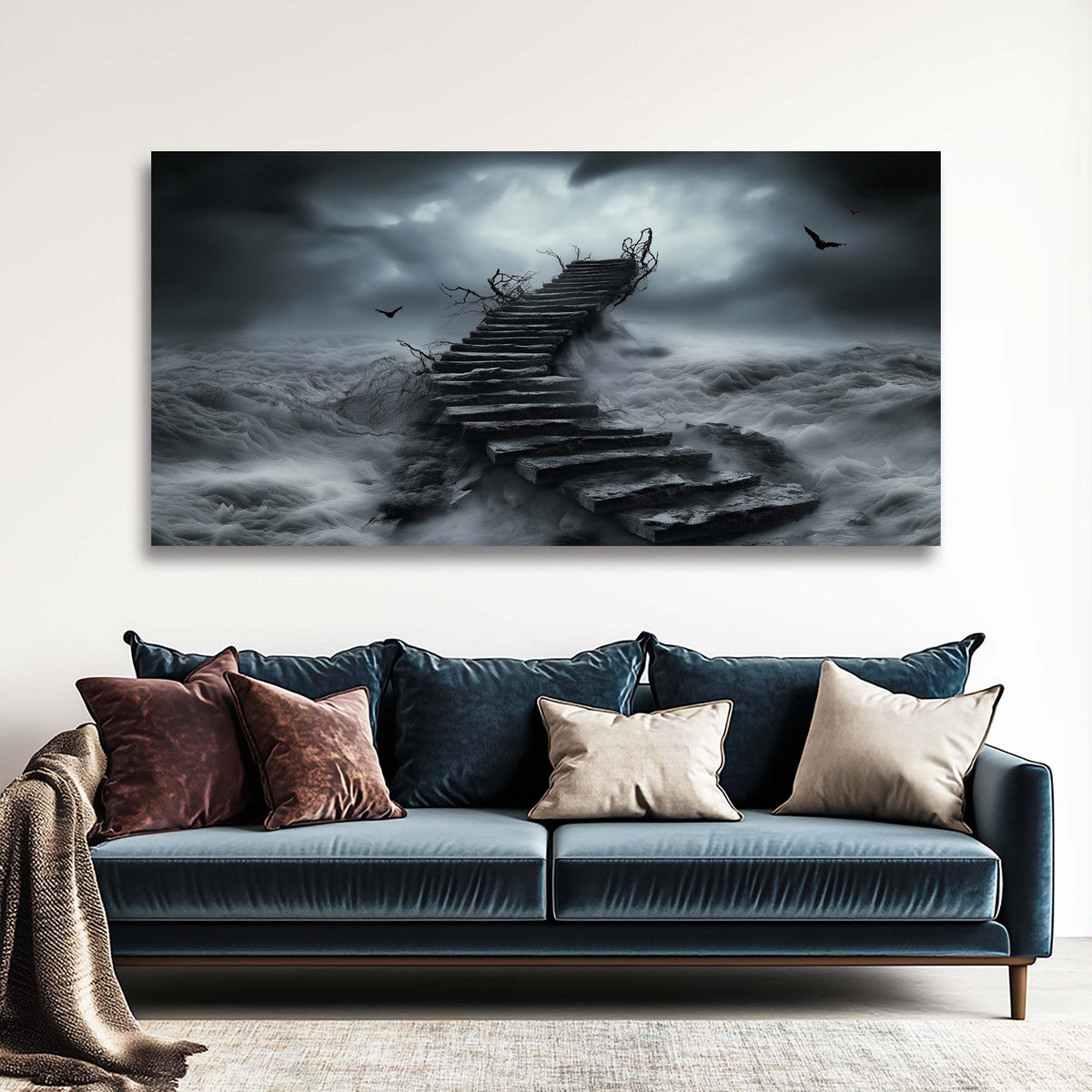 Navy Blue Mysterious Horror Wall Art for Living Room Canvas Painting Prints Artwork Family Bedroom Office Decor