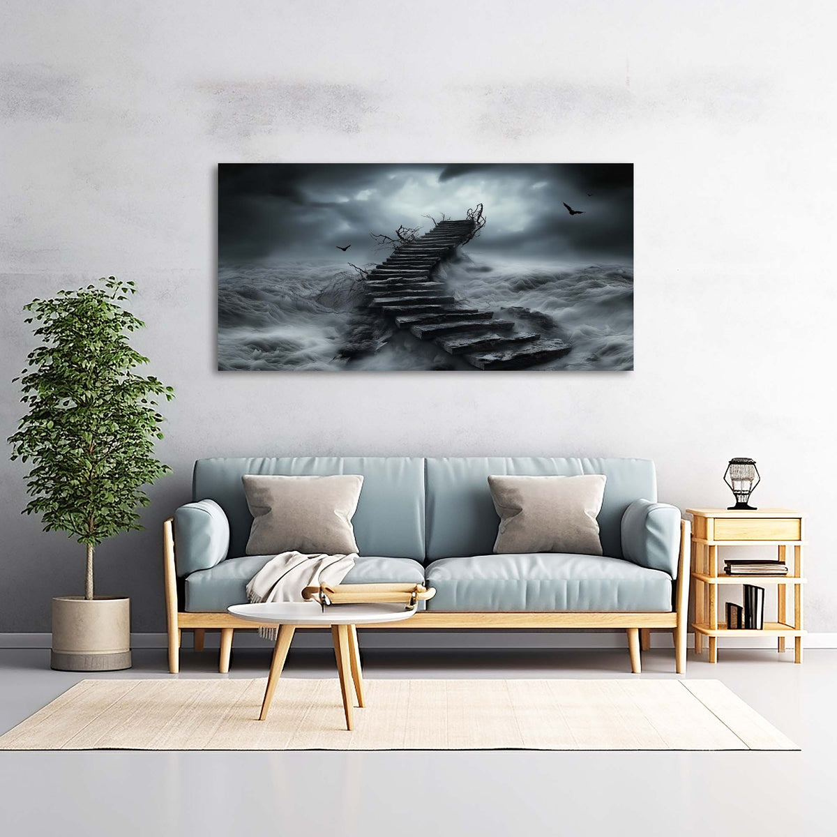 Navy Blue Mysterious Horror Wall Art for Living Room Canvas Painting Prints Artwork Family Bedroom Office Decor