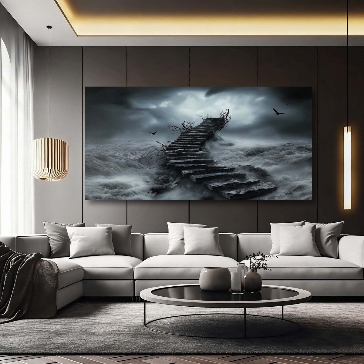 Navy Blue Mysterious Horror Wall Art for Living Room Canvas Painting Prints Artwork Family Bedroom Office Decor