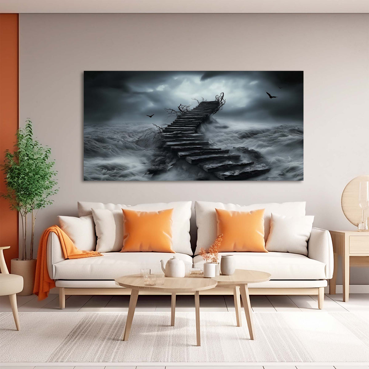Navy Blue Mysterious Horror Wall Art for Living Room Canvas Painting Prints Artwork Family Bedroom Office Decor