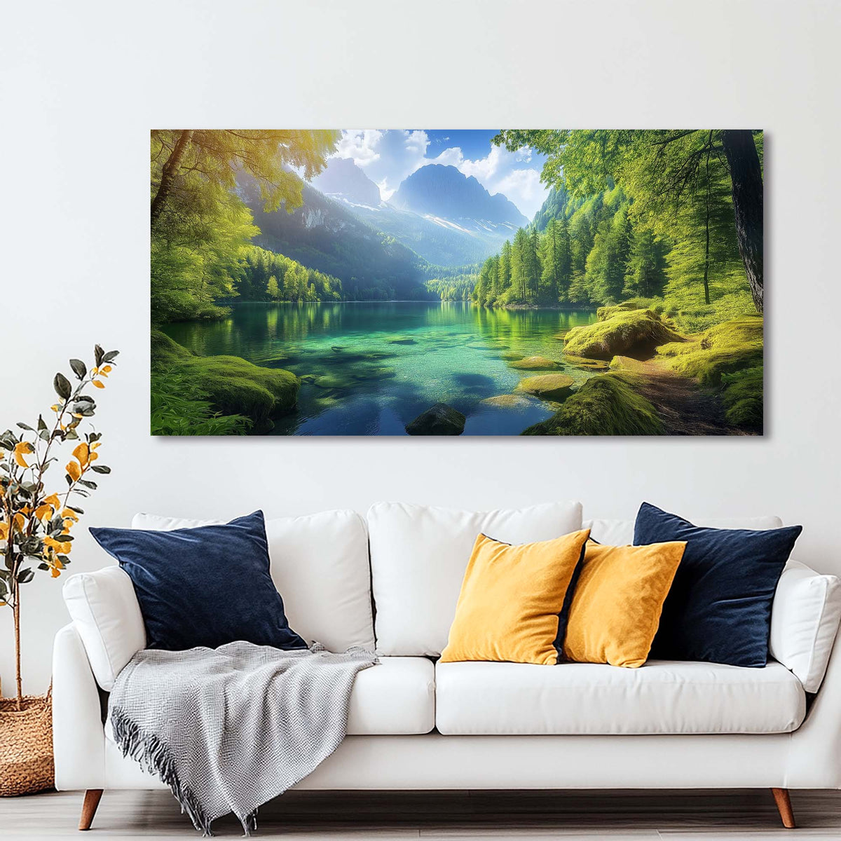 Navy Blue Fantasy Nature Wall Art for Living Room Canvas Painting Prints Artwork Family Bedroom Office Decor