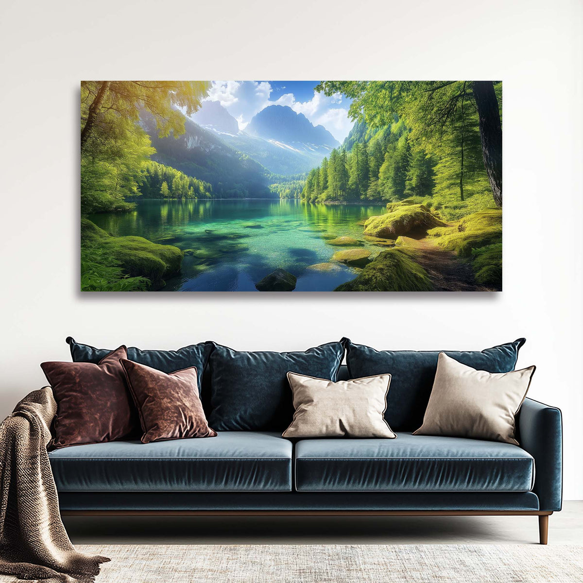 Navy Blue Fantasy Nature Wall Art for Living Room Canvas Painting Prints Artwork Family Bedroom Office Decor