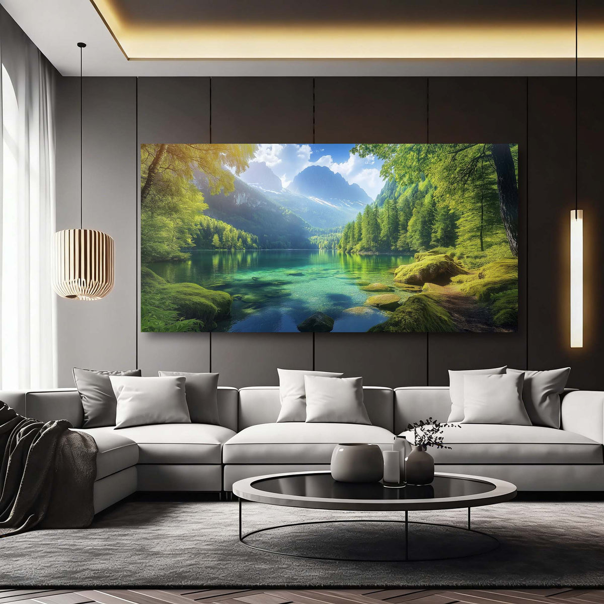 Navy Blue Fantasy Nature Wall Art for Living Room Canvas Painting Prints Artwork Family Bedroom Office Decor