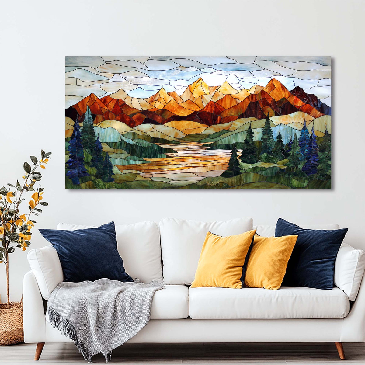 Navy Blue Traditional Nature Wall Art for Living Room Canvas Painting Prints Artwork Family Bedroom Office Decor