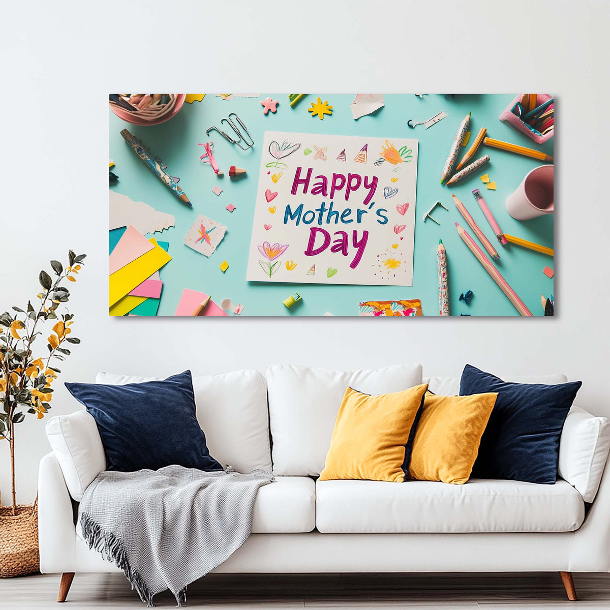 Navy Blue Pretty Floral Wall Art for Living Room Canvas Painting Prints Artwork Family Bedroom Office Decor