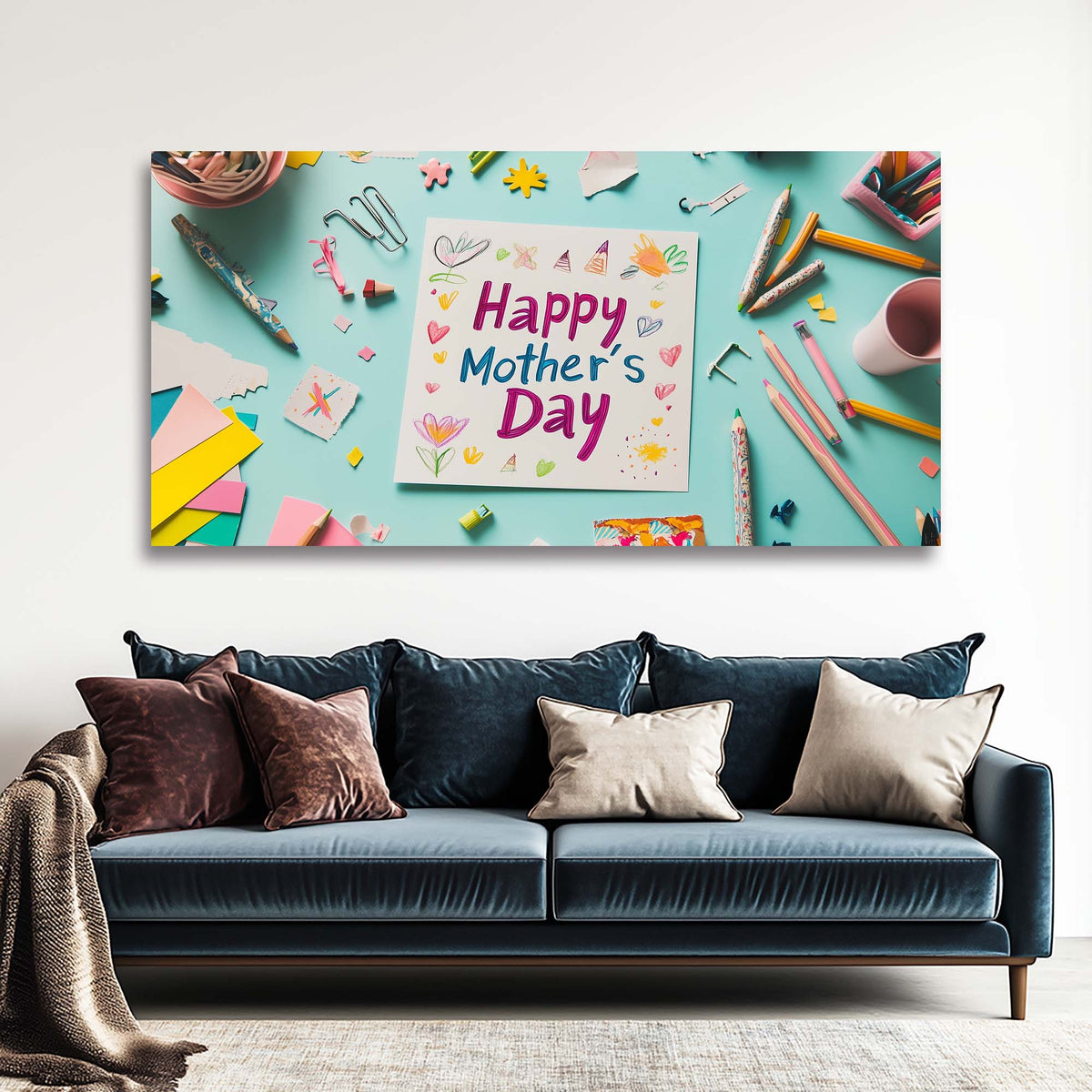 Navy Blue Pretty Floral Wall Art for Living Room Canvas Painting Prints Artwork Family Bedroom Office Decor