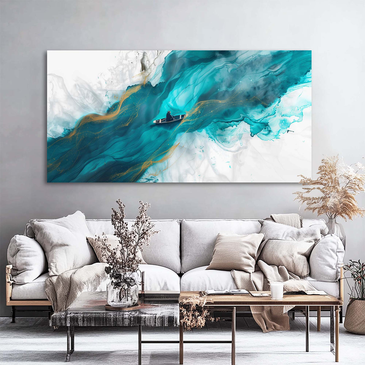 Blue Abstract Wall Art for Living Room Canvas Painting Prints Art Deco Artwork Office Bedroom Decor