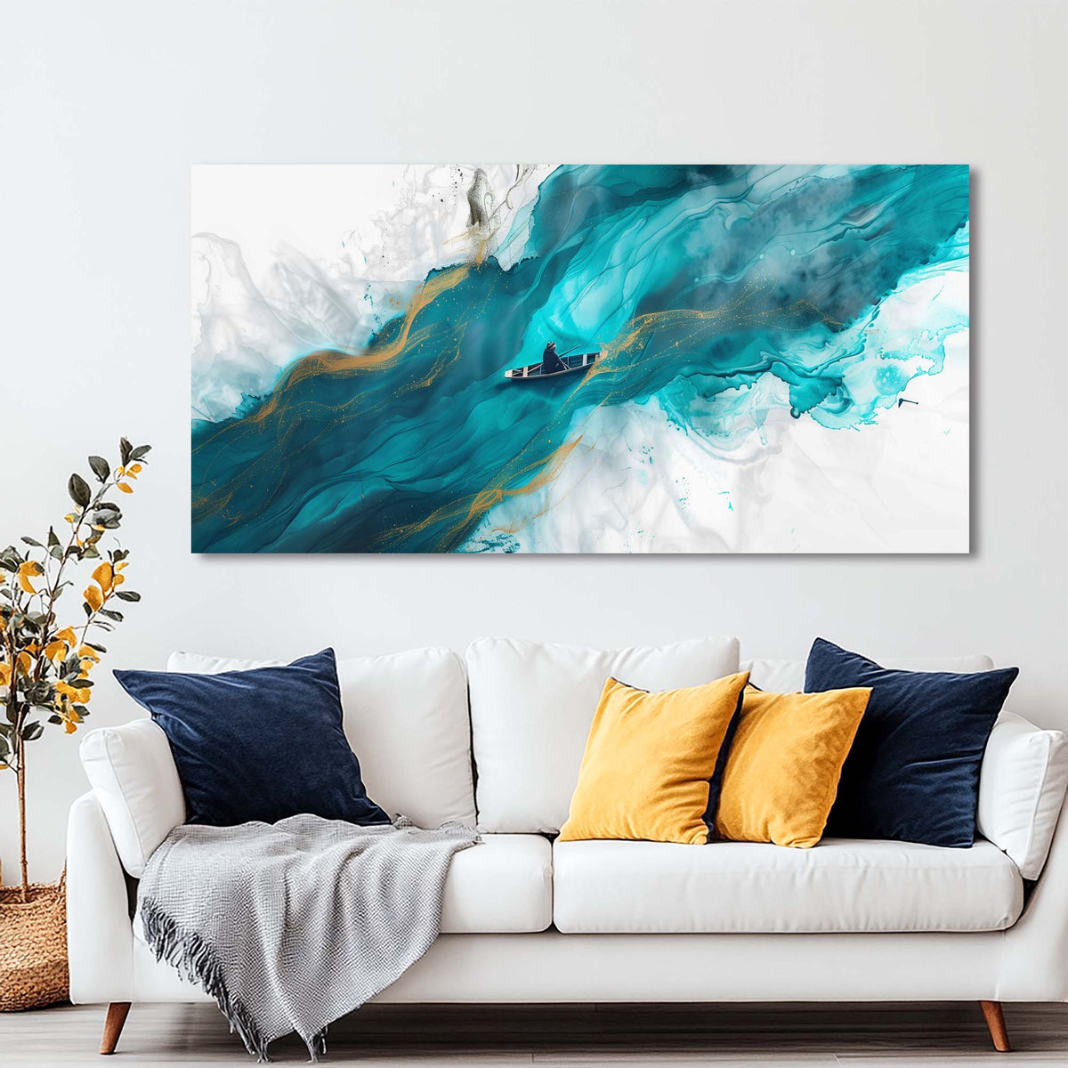 Blue Abstract Wall Art for Living Room Canvas Painting Prints Art Deco Artwork Office Bedroom Decor