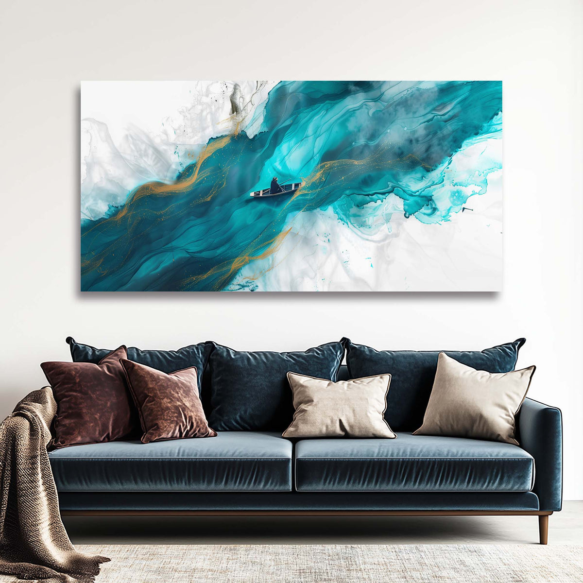Blue Abstract Wall Art for Living Room Canvas Painting Prints Art Deco Artwork Office Bedroom Decor